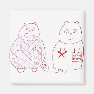 Knitting Bear and Cub with Ball of Wool Magnet
