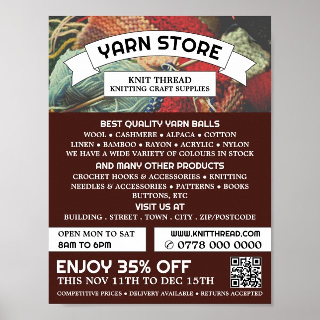 Knitting Bundle, Knitting Store, Yarn Store Poster (Front)
