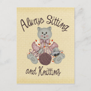 Knitting Cat Postcard