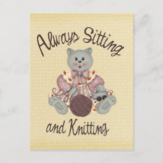 Knitting Cat Postcard