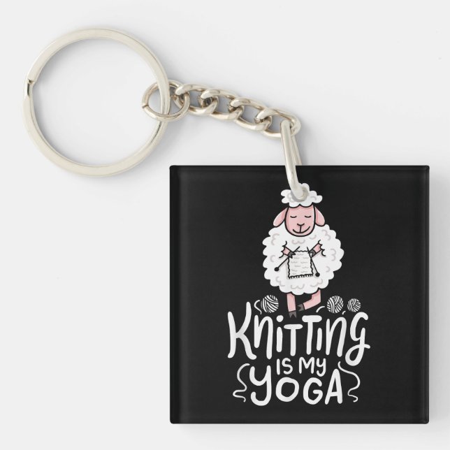 Knitting Cat Shirt Knitting Lover Cat Lover I Love Key Ring (Front)
