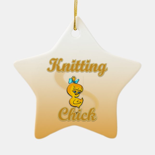 Knitting Chick Ceramic Tree Decoration (Front)