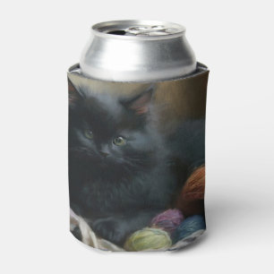 Knitting Companion Black Kitten With Yarn Can Cooler