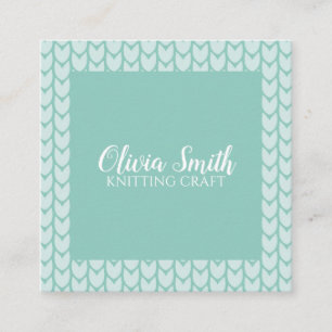 Knitting Craft Blue Pattern Handmade Personalised Square Business Card