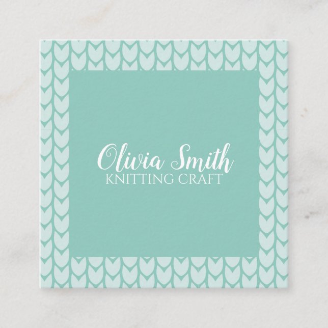 Knitting Craft Blue Pattern Handmade Personalised  Square Business Card (Front)