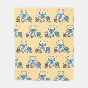 Knitting Crochet Cat Paws Pastel Pattern Cozy Fleece Blanket