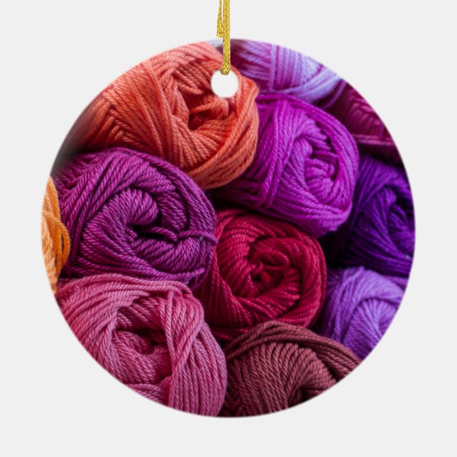 Knitting, Crochet Colourful Yarn Skeins  Ceramic Tree Decoration (Back)