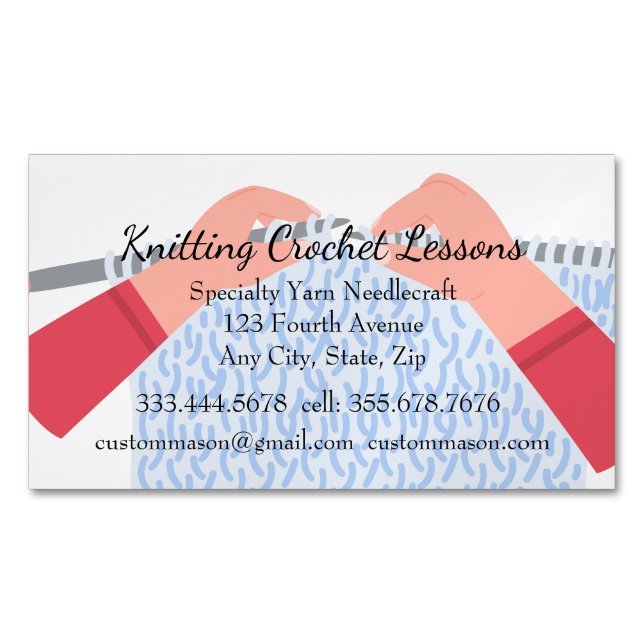 Knitting & Crochet Lessons Instructor  Magnetic Business Card (Front)