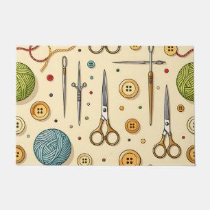 Knitting Crochet Sewing Tools Pattern Doormat