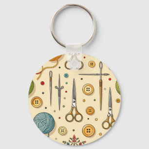 Knitting Crochet Sewing Tools Pattern Key Ring