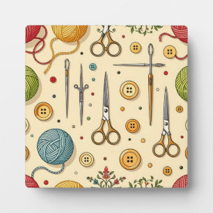Knitting Crochet Sewing Tools Pattern Plaque