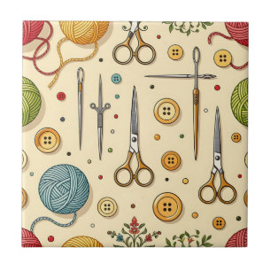 Knitting Crochet Sewing Tools Pattern Tile