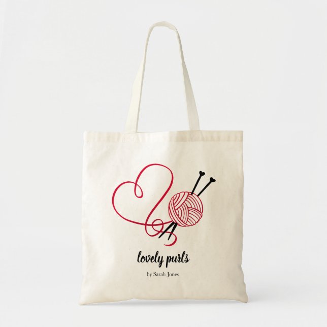 Knitting crochet yarn ball logo custom name tote bag (Front)