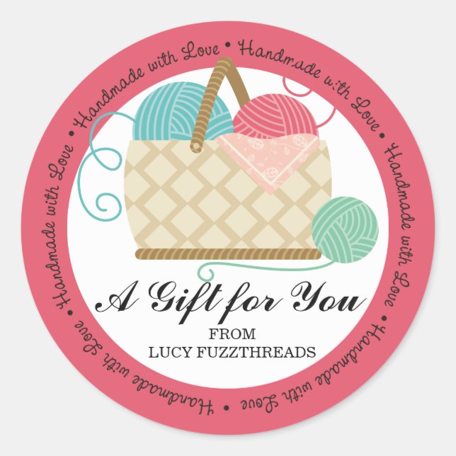 Knitting crochet yarn basket crafts hobbies classic round sticker (Front)