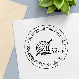 Knitting Crocheting Yarn Round Address 1 Self-inking Stamp