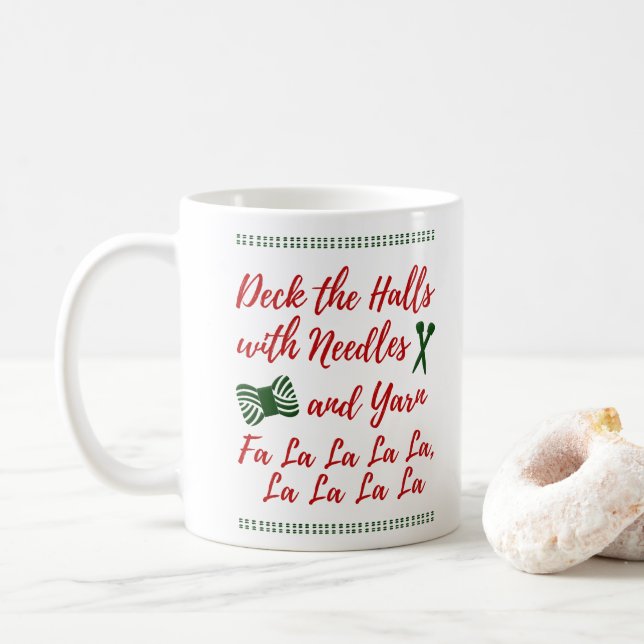 Knitting • Deck the Halls Yarn & Crafts Holiday Coffee Mug (With Donut)