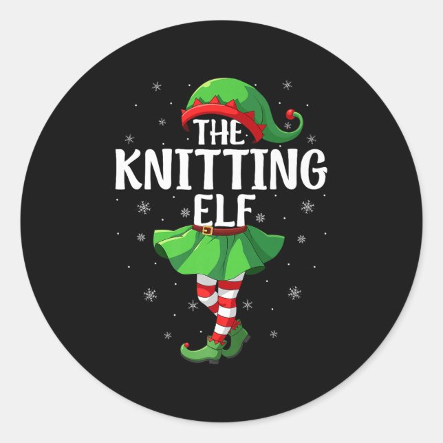Knitting Elf Christmas Girls Women Elf Squad Xmas  Classic Round Sticker (Front)
