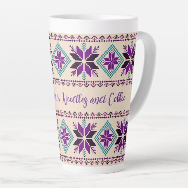 Knitting Fair Isle Pattern Personalised Latte Mug (Right Angle)