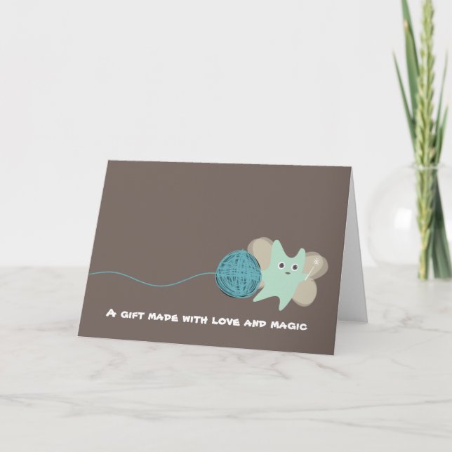 knitting fairy cute monster flying ball of yarn... card (Front)