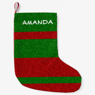 Knitting Festive Red Green Stripes Name Small Christmas Stocking