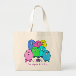 Knitting.  Fluffy sheep and yarn with your name Large Tote Bag