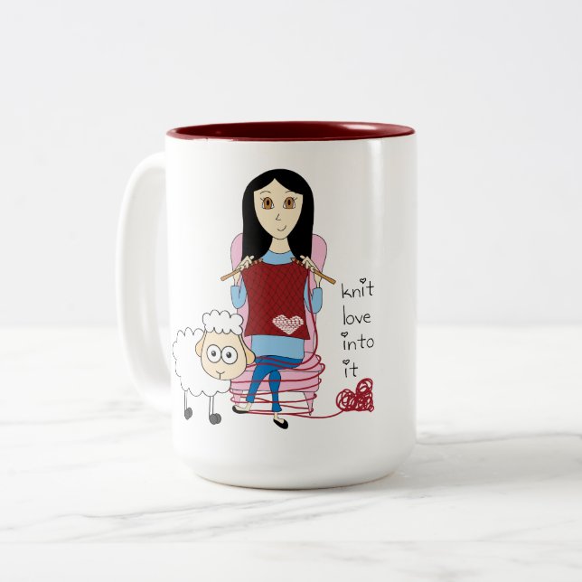 Knitting Girl and sheep Mug (Front Left)