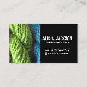 Knitting Green Blue Black Yarn Personalised Business Card