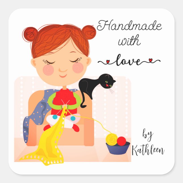 Knitting Handmade with Love Personalised Stickers (Front)
