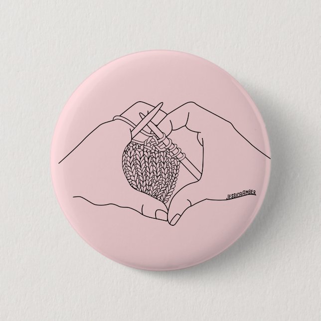 Knitting Hands Heart 6 Cm Round Badge (Front)