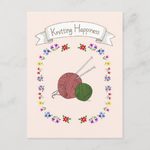 Knitting Happiness Postcard for Knitting Lover