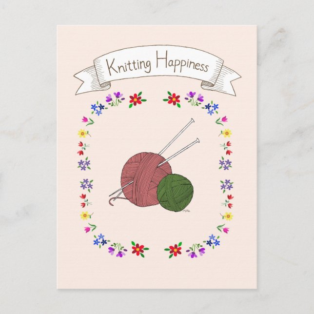 Knitting Happiness Postcard for Knitting Lover (Front)