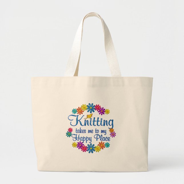 Knitting Happy Place Large Tote Bag (Front)