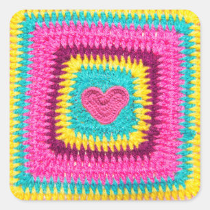 Knitting Heart, Crochet Lovers Pillow Print Square Sticker
