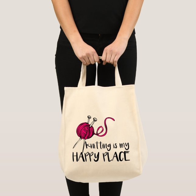 Knitting is My Happy Place Tote Bag (Front (Product))