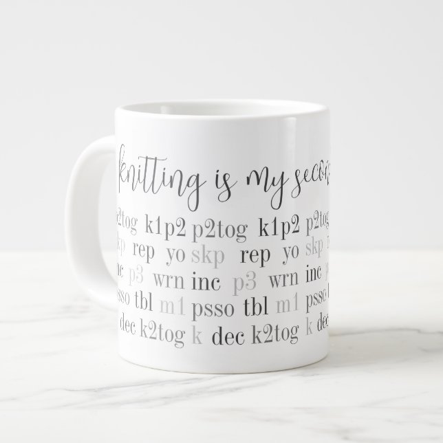 KNITTING IS MY SECOND LANGUAGE Big White Mug (Front Left)