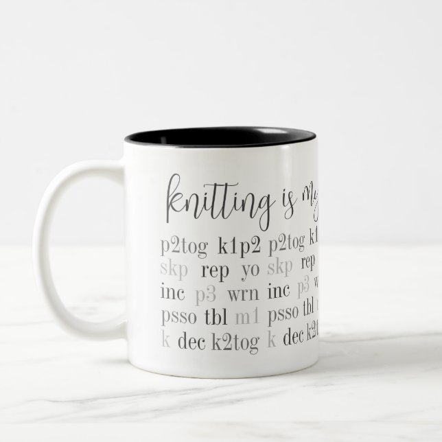 KNITTING IS MY SECOND LANGUAGE Black Two-Tone Mug (Left)