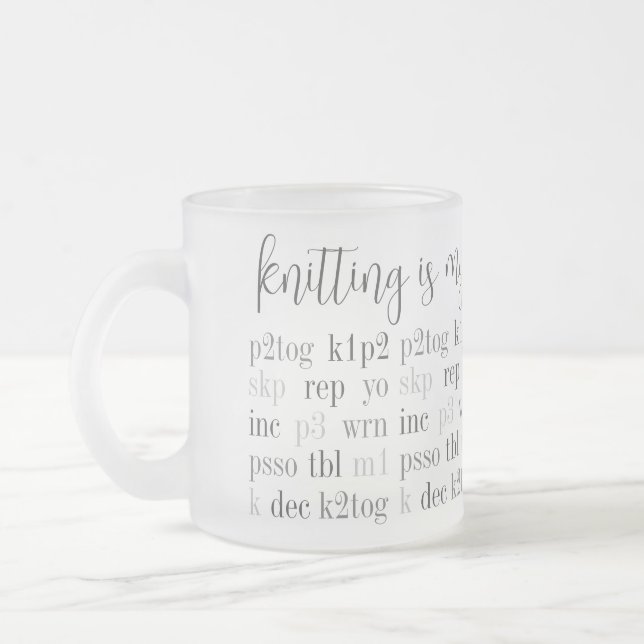 KNITTING IS MY SECOND LANGUAGE Frosted Glass Mug (Left)