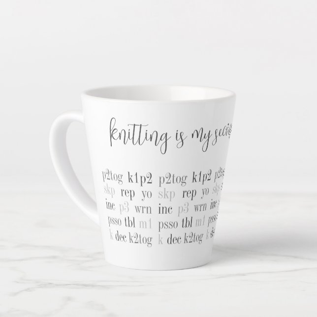 KNITTING IS MY SECOND LANGUAGE Latte Mug (Left Angle)