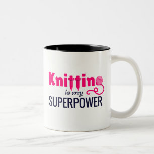 Knitting is My Superpower in Pink Two-Tone Coffee Mug