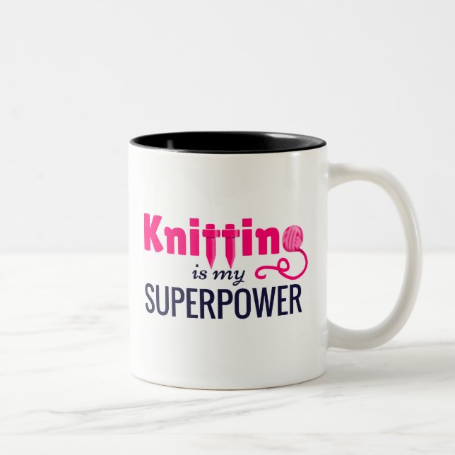 Knitting is My Superpower in Pink Two-Tone Coffee Mug (Right)