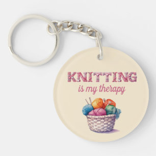 Knitting Is My Therapy Key Ring