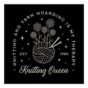 Knitting is my therapy yarn hoarding witchy black poster