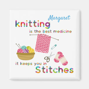 Knitting Is The Best Medicine Personalised Magnet