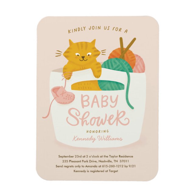 Knitting Kitten Baby Shower Magnet (Vertical)