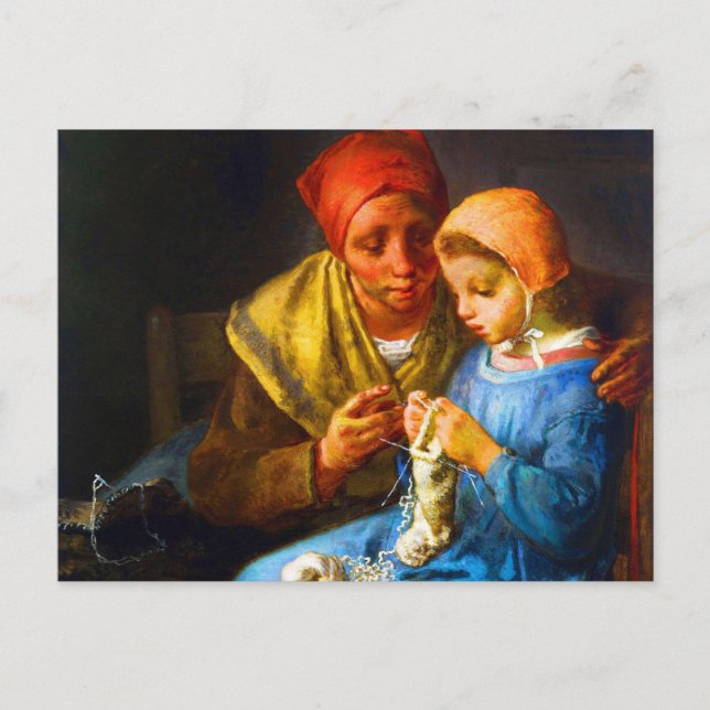 Knitting lesson by Jean-François Millet Postcard (Front)
