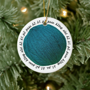 Knitting Lingo • Teal Yarn Ball Crafts Ceramic Tree Decoration