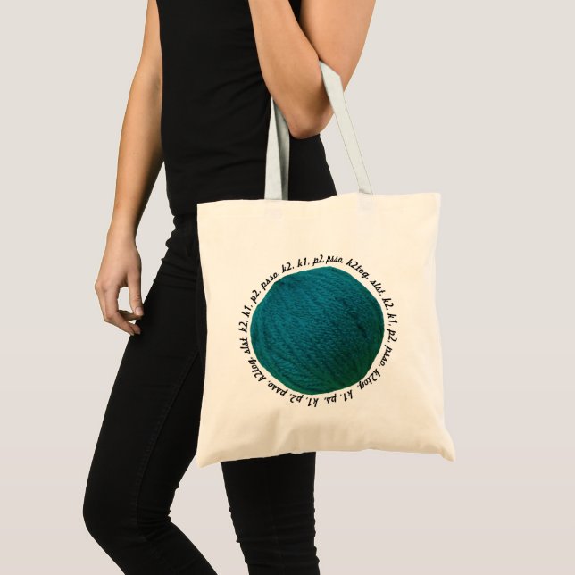 Knitting Lingo Yarn Ball Teal Crafts Tote Bag (Front (Product))