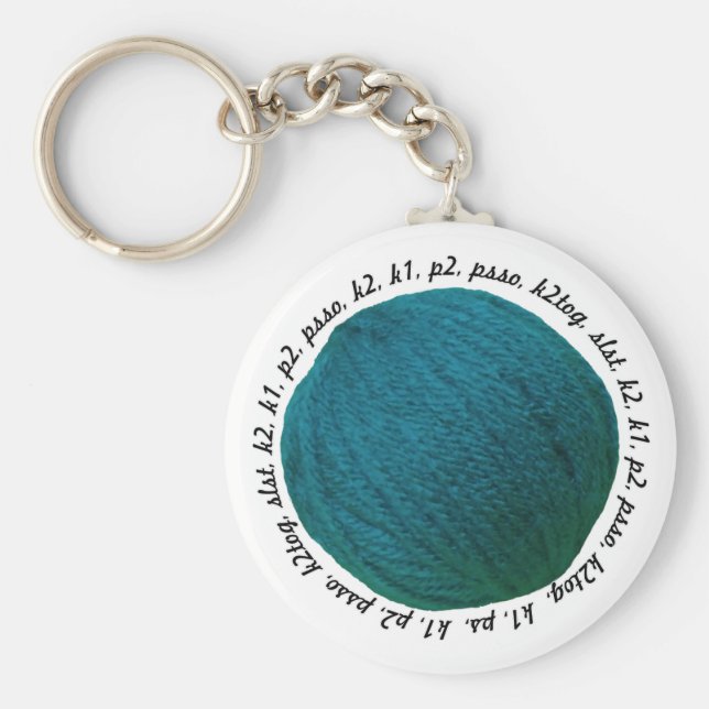 Knitting Lingo Yarn Ball Teal Key Ring (Front)