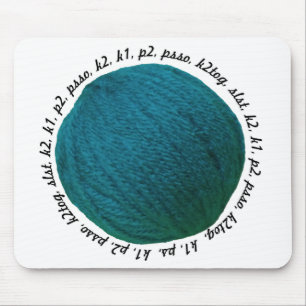 Knitting Lingo Yarn Ball Teal Mouse Mat