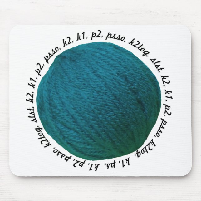 Knitting Lingo Yarn Ball Teal Mouse Mat (Front)
